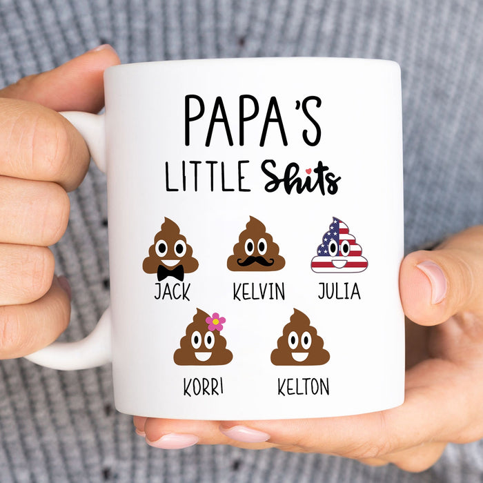 Personalized Ceramic Coffee Mug For Grandpa Papa's Little Shits Funny Shit Custom Grandkids Name 11 15oz Cup