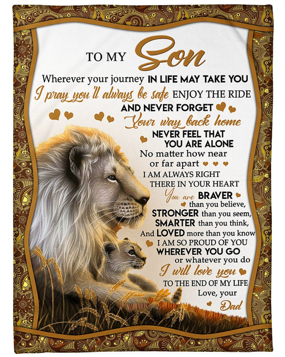 Personalized To My Son Blanket From Mom Dad Custom Name Lion Wherever Your Journey In Life Gifts For Birthday Christmas