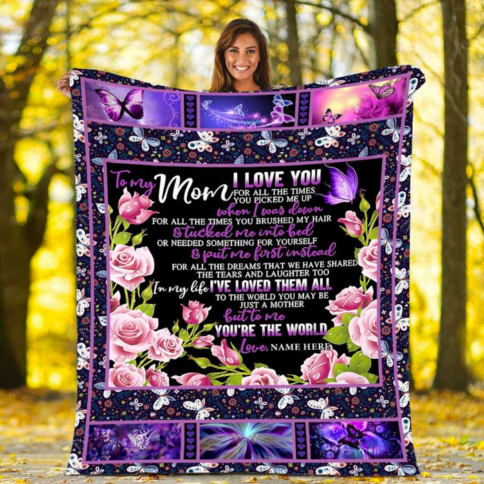Personalized Lovely Fleece Blanket To My Mom On Mothers Day Pink Roses & Butterfly Blanket Custom Name