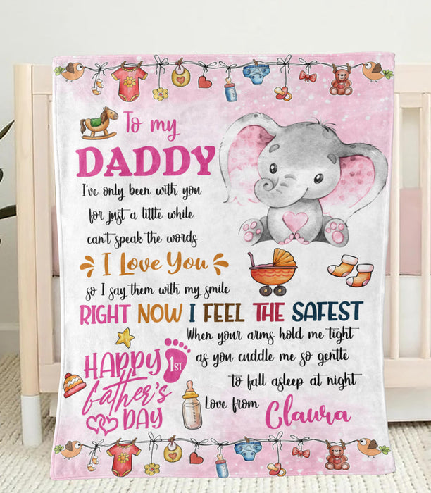 Personalized Blanket To My New Dad From Baby Bump Happy First Father's Day Cute Baby Elephant Print Custom Name