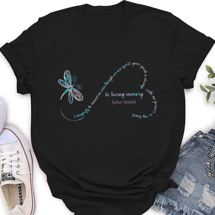 Personalized Memorial T-Shirt For Loss Of Loved Ones Dragonfly Remind Me Even We Apart Custom Name Keepsake Gifts