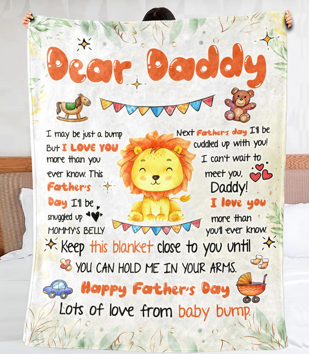 Personalized Blanket To My Dad From Baby Bump Happy Father's Day Cute Funny Baby Lion Cartoon Design Custom Name