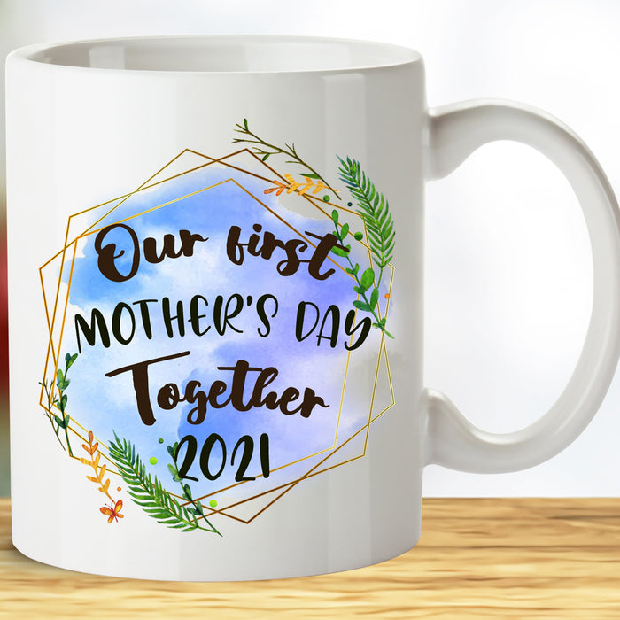 Personalized Coffee Mug Our First Mothers Day Together Sweet Quotes Mom Gifts Print Elephant Family Mug Customized Name And Anniversary Year Mug Gifts For Mothers Day 11Oz 15Oz Ceramic Coffee Mug