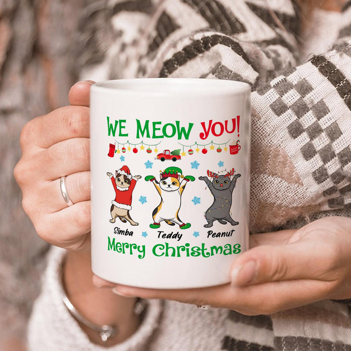 Personalized Coffee Mug Gifts For Cat Owners We Meow You Funny Snowflakes Custom Name White Cup For Christmas