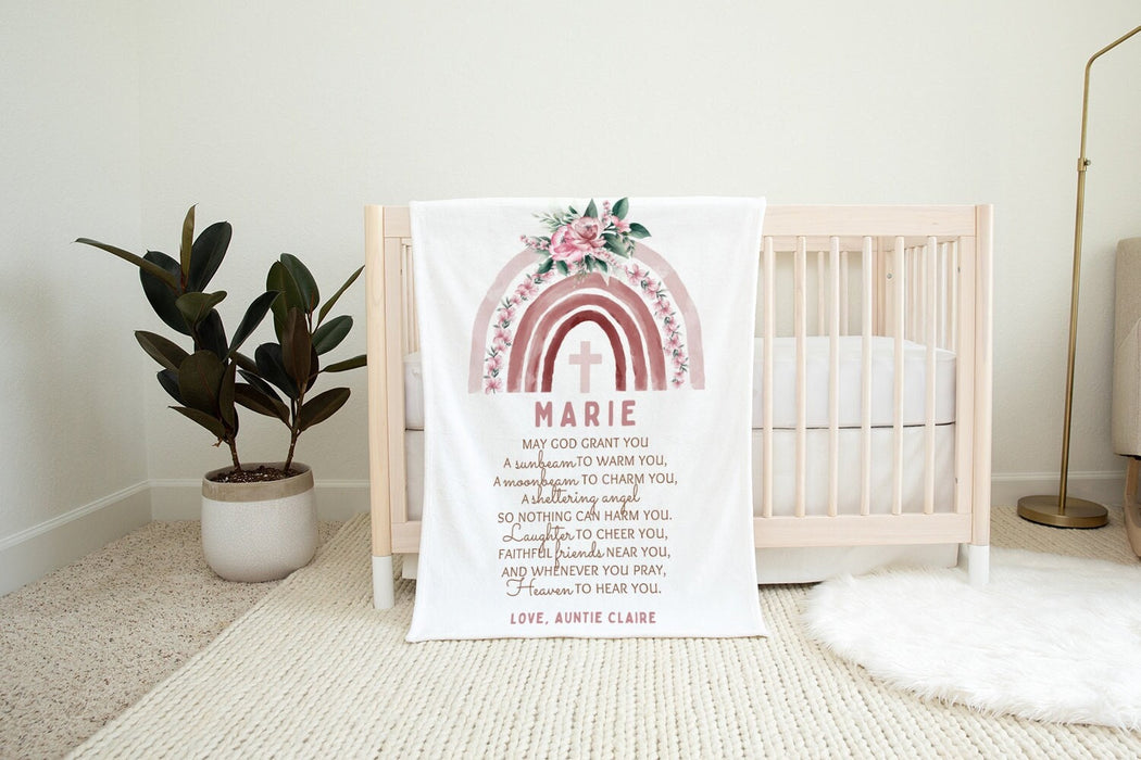 Personalized To My Godchild Blanket From Godmother Rainbow Flower Christ Cross God Grant You Custom Name Baptism Gifts