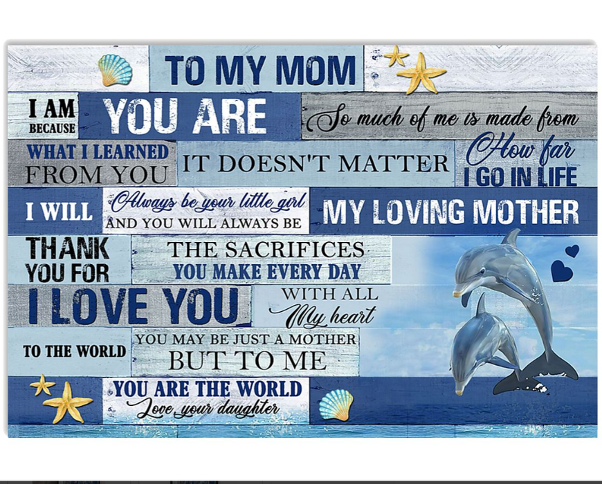 Personalized Canvas Wall Art For Mother From Children Dolphin I Am Because You Are Custom Name Poster Prints Home Decor