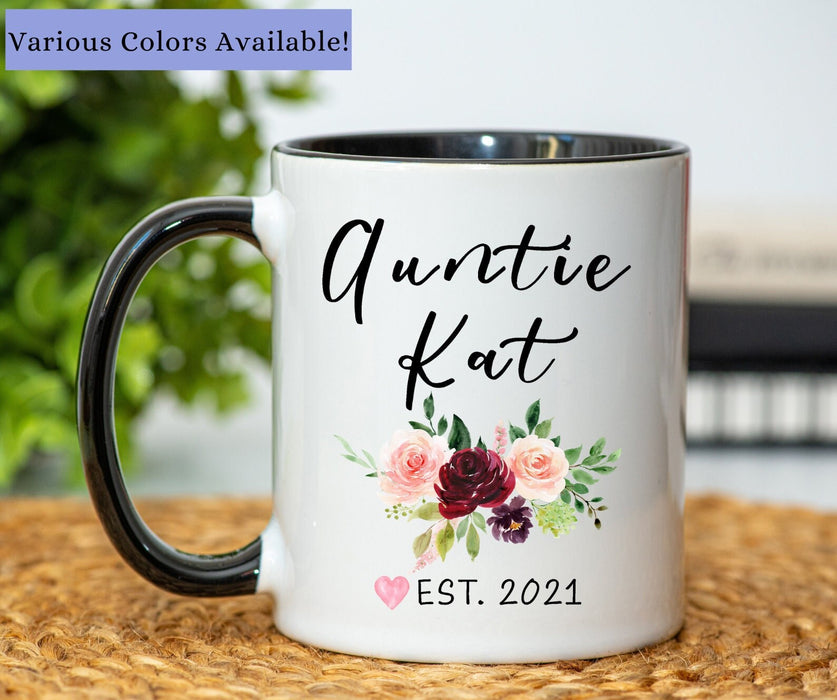 Personalized Coffee Mug For Auntie From Niece Nephew Auntie Est Colorful Florals Custom Name Gifts For Birthday