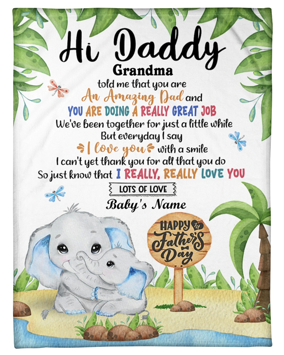 Personalized Blanket For New Dad From Baby Cute Hugging Elephant I Really Love You Custom Name Gifts For First Christmas