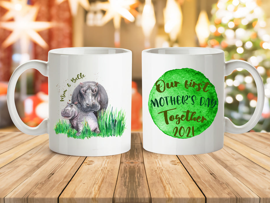 Personalized Mothers Day Coffee Mug Our First Mothers Day Together Gifts For Mothers Day 11Oz 15Oz Ceramic Coffee Mug Print Hippo Family Mug Gifts New Mom Mug Customized Anniversary Year Mug