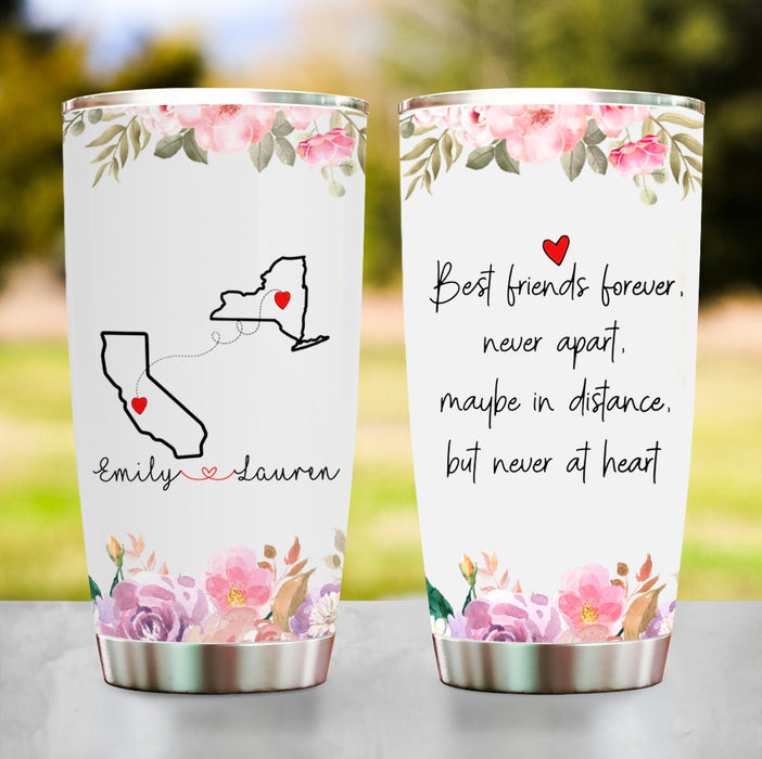 Personalized Tumbler For Bestie Long Distance Gifts Best Friend Forever Never Apart Flower Custom Name 20oz Travel Cup