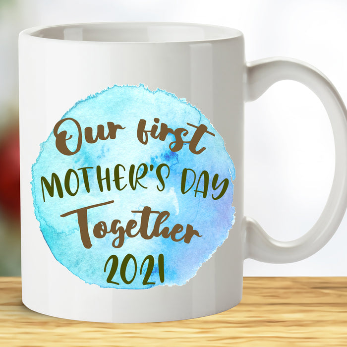 Personalized Coffee Mug Our First Mothers Day Together Gifts New Mom Print Sea Dolphin Family Mug Customized Name And Anniversary Year Mug Gifts For Mothers Day 11Oz 15Oz Ceramic Coffee Mug