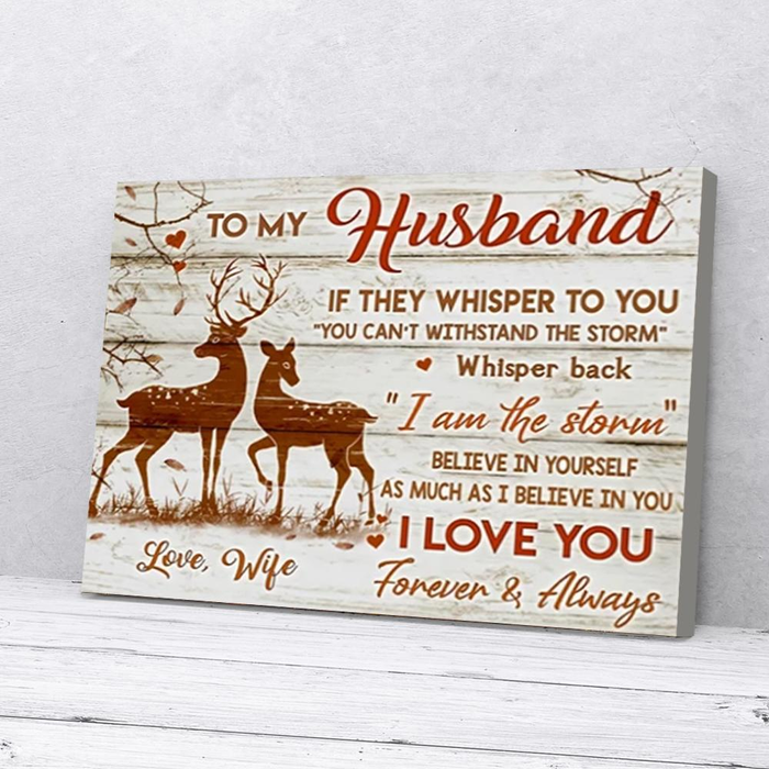 Personalized To My Husband Canvas Wall Art From Wife Vintage Deer Couple Believe In Yourself Custom Name Poster Prints