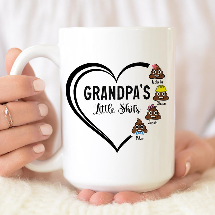 Personalized Ceramic Coffee Mug Grandpa's Little Shits Funny Naughty Shit Custom Grandkid's Name 11 15oz Cup