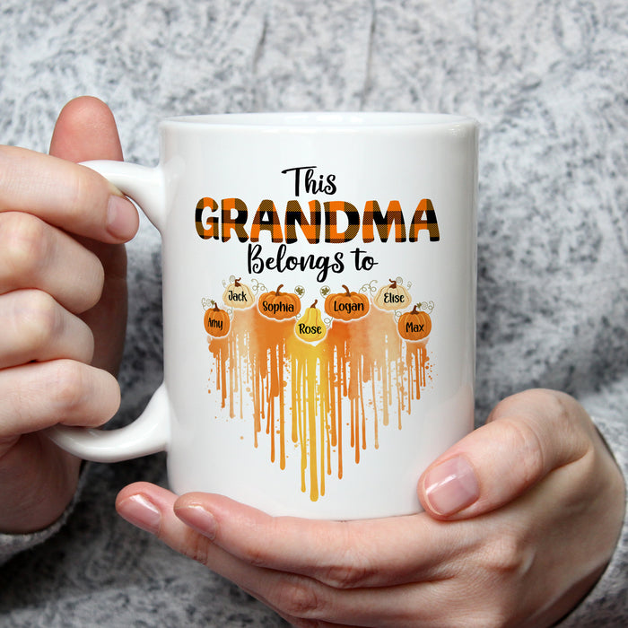 Personalized Ceramic Coffee Mug This Grandma Belongs Dripping Heart Print Custom Grandkids Name 11 15oz Autumn Cup