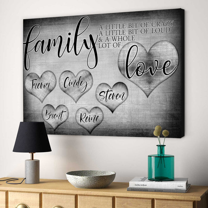 Personalized Wall Art Canvas For Family Lot Of Love Vintage Heart Black & White Poster Print Custom Multi Name