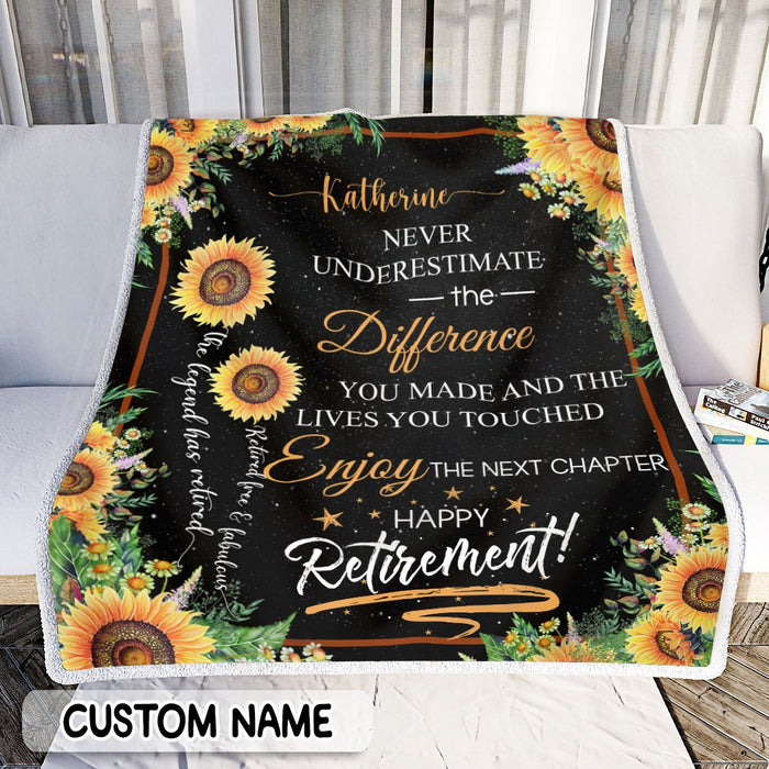 Personalized Retirement Blanket For Doctor Nurse Sunflowers The Legend Has Retired Custom Name Gifts For Men Women
