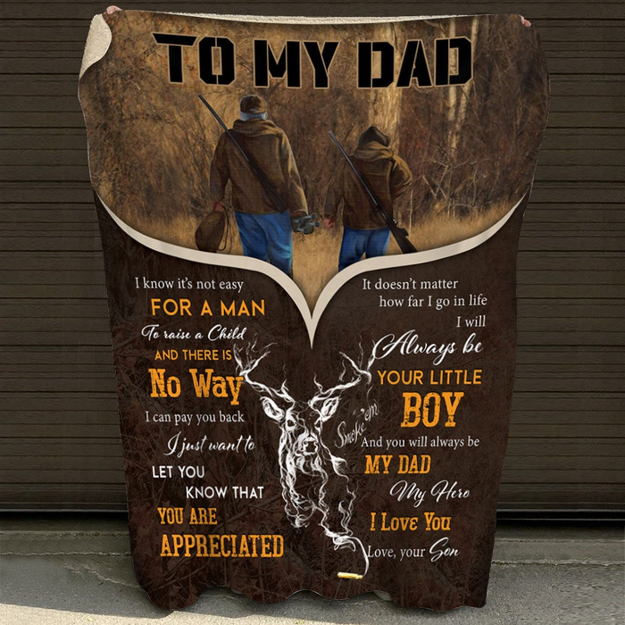 Personalized To My Dad Fleece Blanket From Son Vintage Deer Hunting Your Litter Boy Custom Name Gifts For Christmas