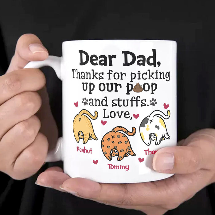 Personalized Ceramic Coffee Mug For Cat Dad Thanks For Picking Up Our Poop Cute Cat Custom Cat's Name 11 15oz Cup