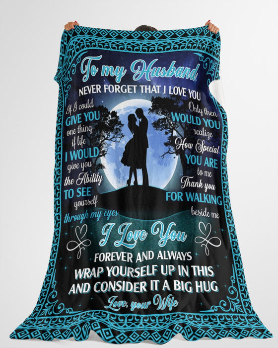 Personalized Blanket To My Husband From Wife Through My Eyes Couple Under The Moon Galaxy Background Custom Name