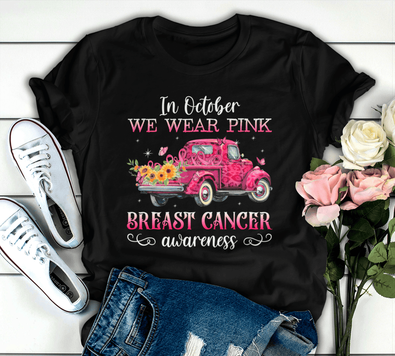 Breast Cancer Awareness T-Shirt For Girl Women Leopard Truck Pink Ribbon Shirt For Cancer Support Inspirational Gifts