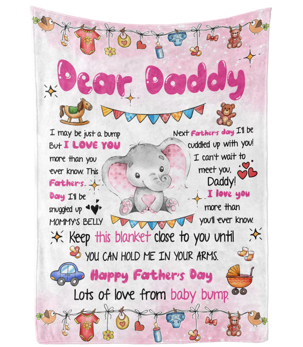 Personalized Blanket To My Dad From Baby Bump Happy Father's Day Cute Funny Baby Elephant Pink Style Custom Name