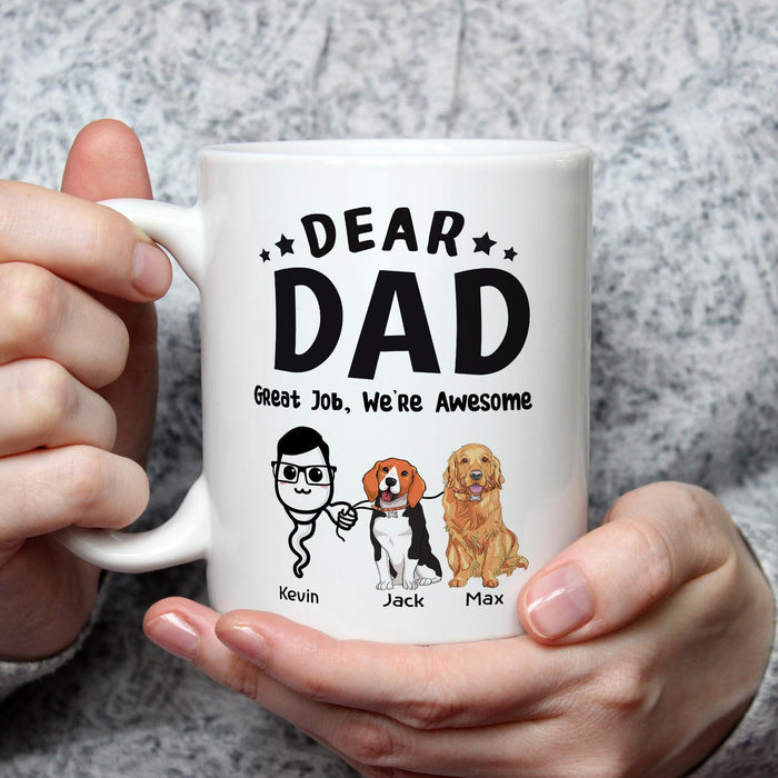 Personalized Ceramic Coffee Mug For Dog Dad  We're Awesome Funny Sperm & Naughty Dog Print Custom Name 11 15oz Cup