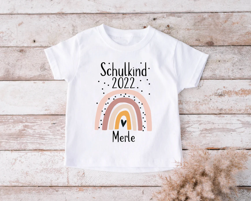 Personalized T-Shirt For Kid Schulkind 2022 Rainbow & Cute Heart Print Custom Name Back To School Outfit