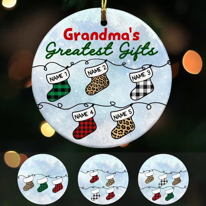 Personalized Ornament For Grandma From Grandchild Grandma Greatest Gifts Plaid Leopard Custom Name Gifts For Christmas