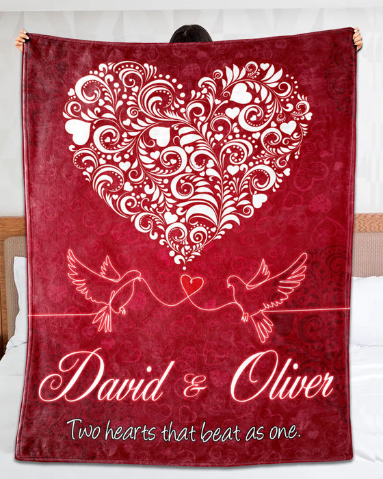 Personalized Red Blanket For Couple Husband Wife Love Birds Two Heart That Bead A One Blanket For Valentines Custom Name