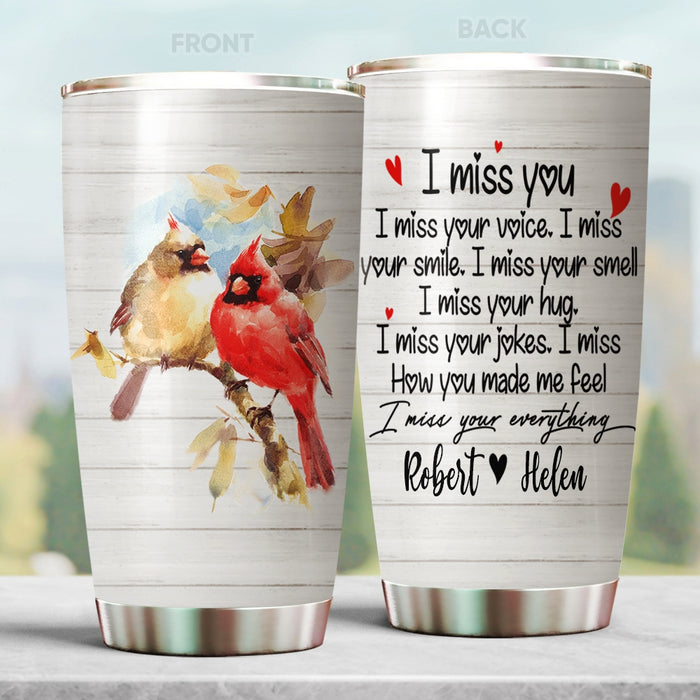Personalized Memorial Gifts Tumbler For Loss Of Loved One I Miss You I Miss Your Voice Birds Custom Name Travel Cup