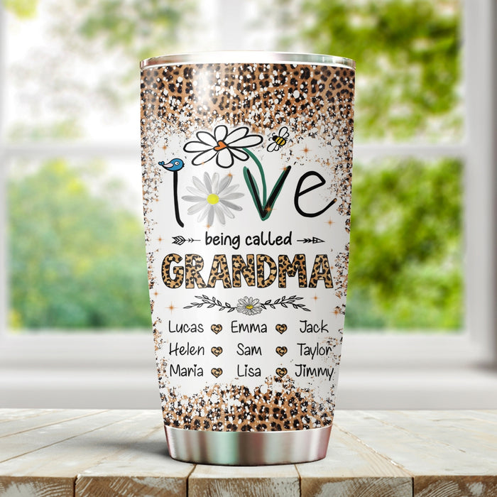 Personalized Tumbler Gifts For Grandma Love Being Called Daisy Leopard Custom Grandkids Name Travel Cup For Birthday
