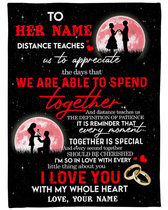 Personalized To My Wife Blanket From Husband Distance Teaches Us To Appreciate Romantic Couple & Rings Printed