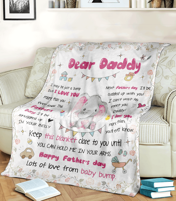 Personalized Blanket To My Dad From Baby Girl Elephant Printed Cartoon Design Custom Name Father'S Day Blanket