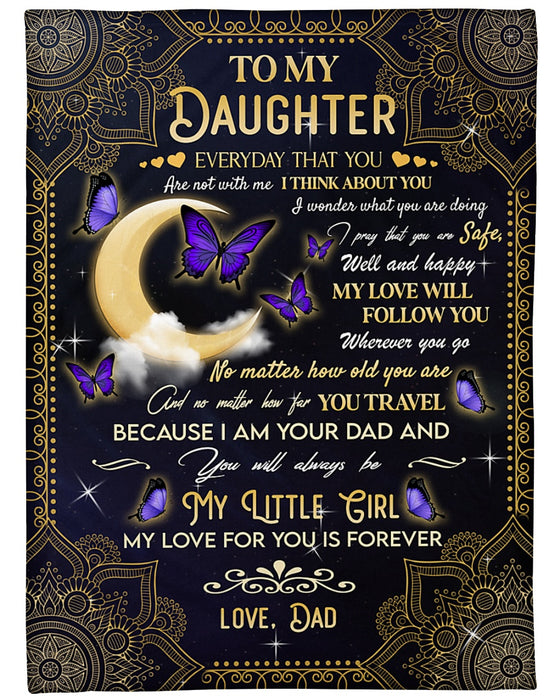 Personalized Blanket To My Daughter From Dad Moon & Butterfly Night Background Mandala Style Custom Name