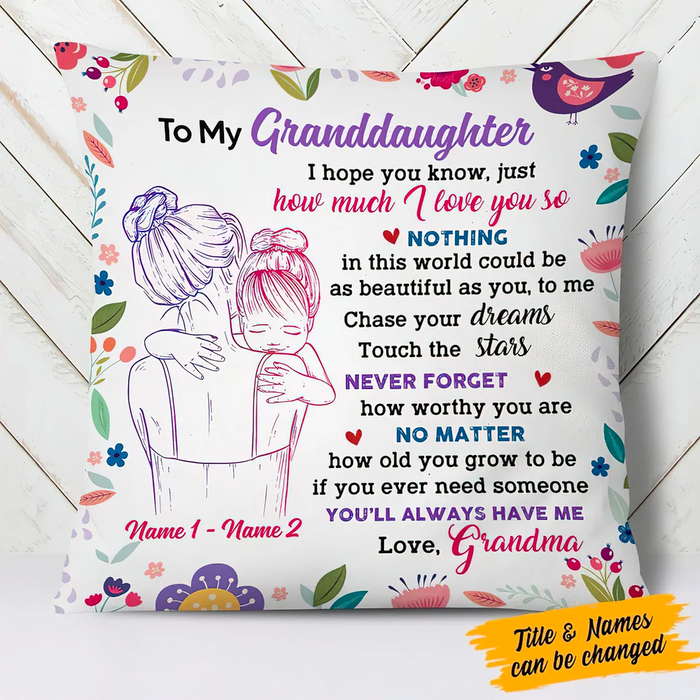 Personalized To My Granddaughter Square Pillow Flower How Much I Love You So Custom Name Sofa Cushion Christmas Gifts
