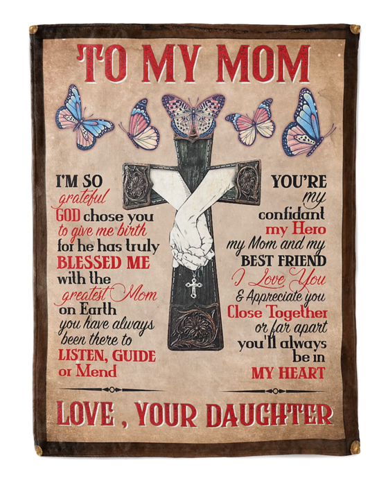 Personalized Vintage Blanket To My Mom Jesus Lovers On Mothers Day Butterfly & Cross Together Blanket Custom Name