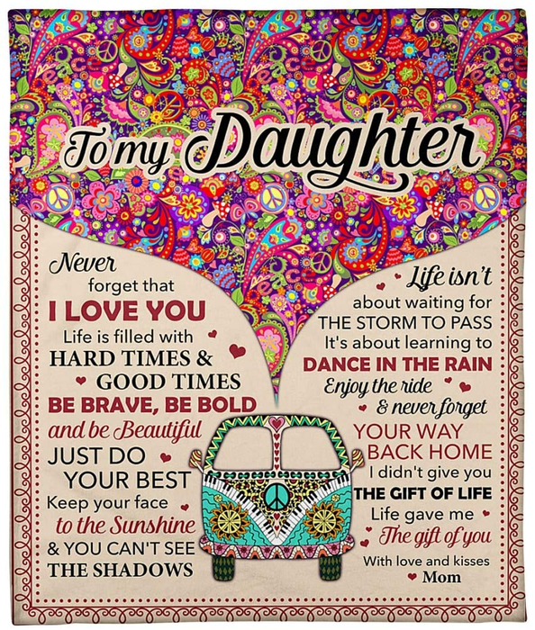 Personalized To My Daughter Blanket From Mom Never Forget That I Love You Cute Car Printed Hippie Design