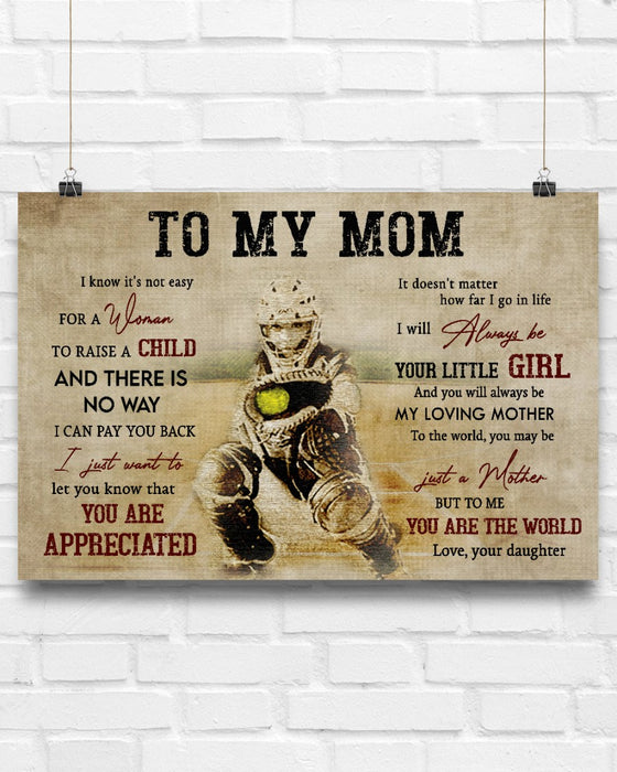 Personalized Canvas Wall Art For Mommy From Kids Softball Catcher Lover Vintage Custom Name Poster Prints Home Decor