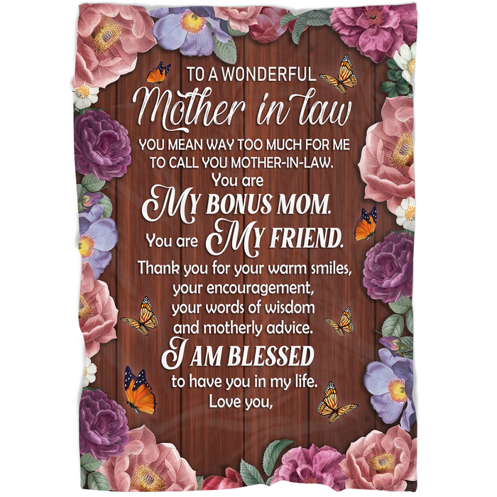 Personalized To My Mother In Law Fleece Blanket You Mean Way To Much For Me Colorful Flower & Butterflies Printed