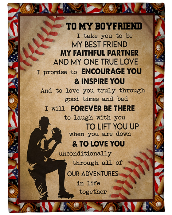 Personalized To My Boyfriend Blanket From Girlfriend Softball Boy With Saying Balls Pattern Custom Name Christmas Gifts