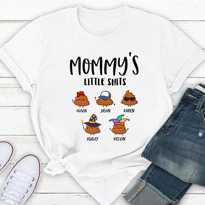 Personalized T-Shirt For Mom From Son Daughter Mommy's Little Shits Note Background Custom Name Gifts For Mothers Day