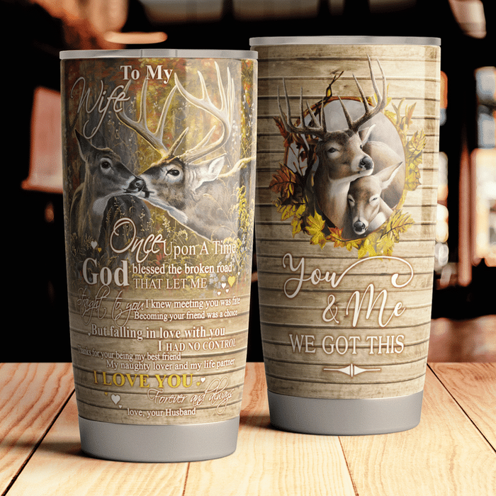Personalized To My Wife Tumbler From Husband Deer Hunting Falling In Love Custom Name Travel Cup Christmas Gifts