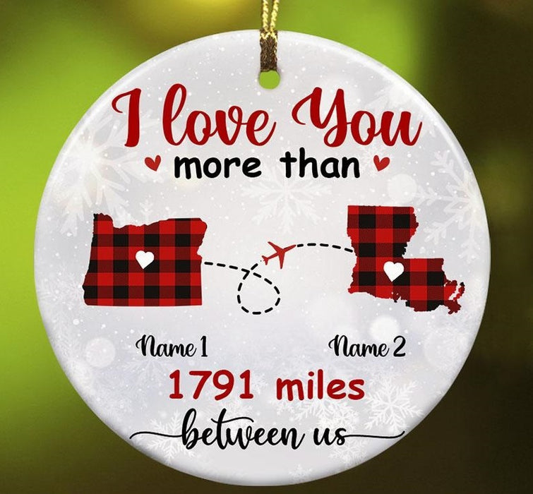 Personalized Ornament Long Distance Gifts For Couple Friend Love You Than Distance Between Us Custom Name Tree Hanging