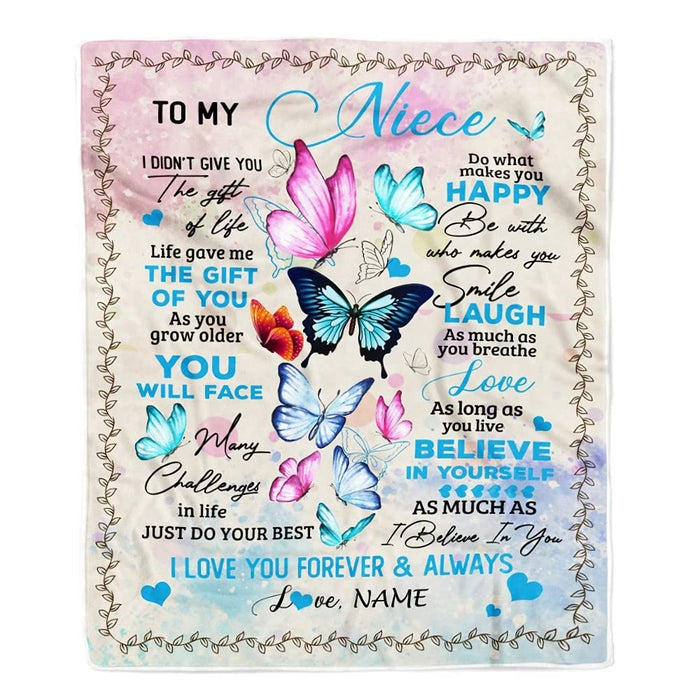 Personalized To My Niece Blanket From Aunt Uncle As You Grow Older You Will Face Many Challenges Butterflies Printed