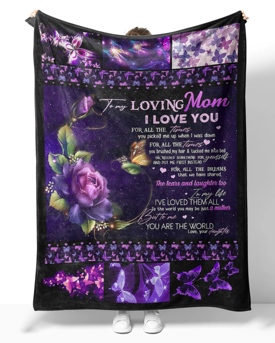 Personalized Fleece Blanket To My Loving Mom On Mothers Day Purple Butterfly & Flower Blanket Custom Name