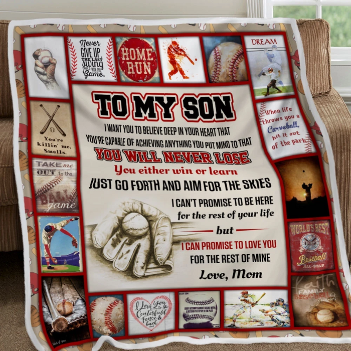 Personalized Fleece Blanket For Son Baseball Lover From Mother You Will Never Lose Custom Names Throw Blankets