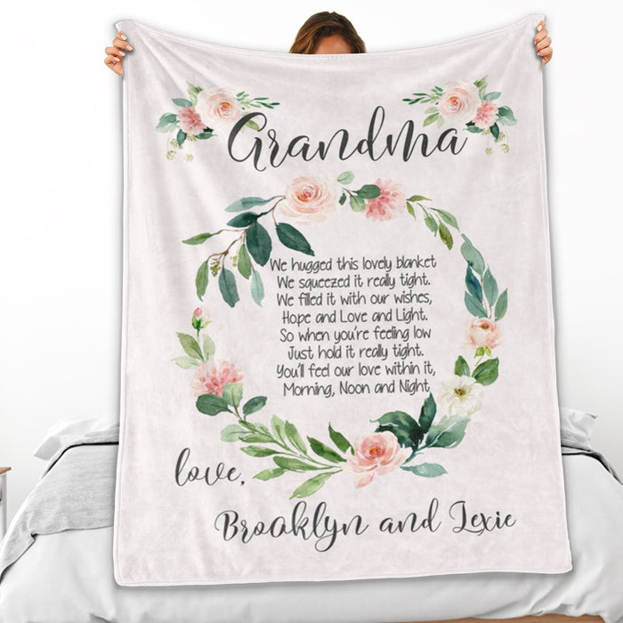 Personalized Grandma Blanket For Mothers Day Rustic Floral Wreath Blanket Custom Nickname & Grandkids Name