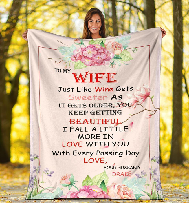Personalized Rustic Floral Blanket To My Wife From Husband Valentine Fleece Blankets Custom Name