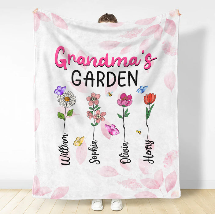 Personalized Blanket For Grandma From Grandkids Multi Background Grandma's Garden Flowers Custom Mothers Day Gifts
