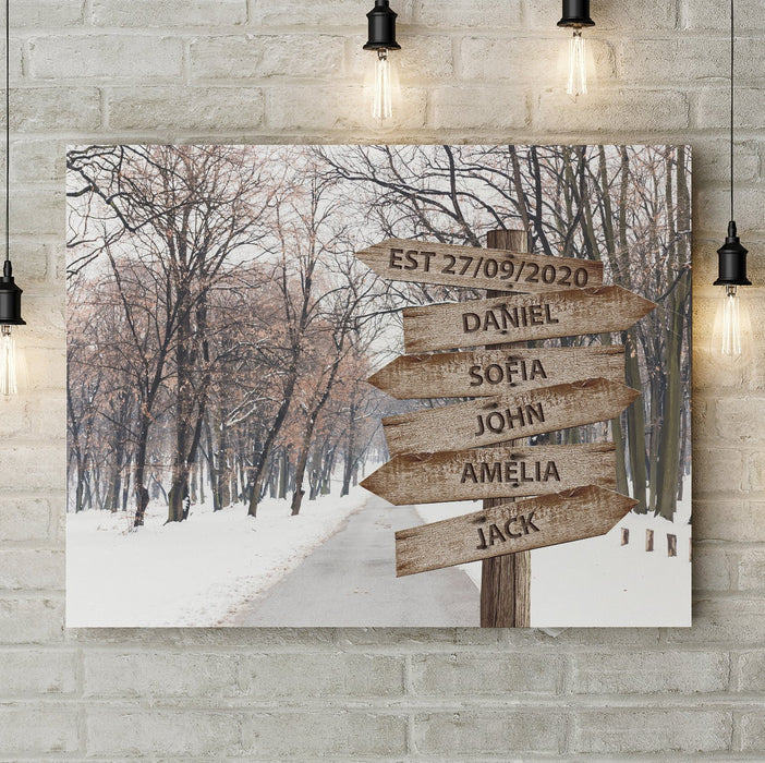 Personalized Canvas Multi Names Premium And Established Date Family Sign Winter Road
